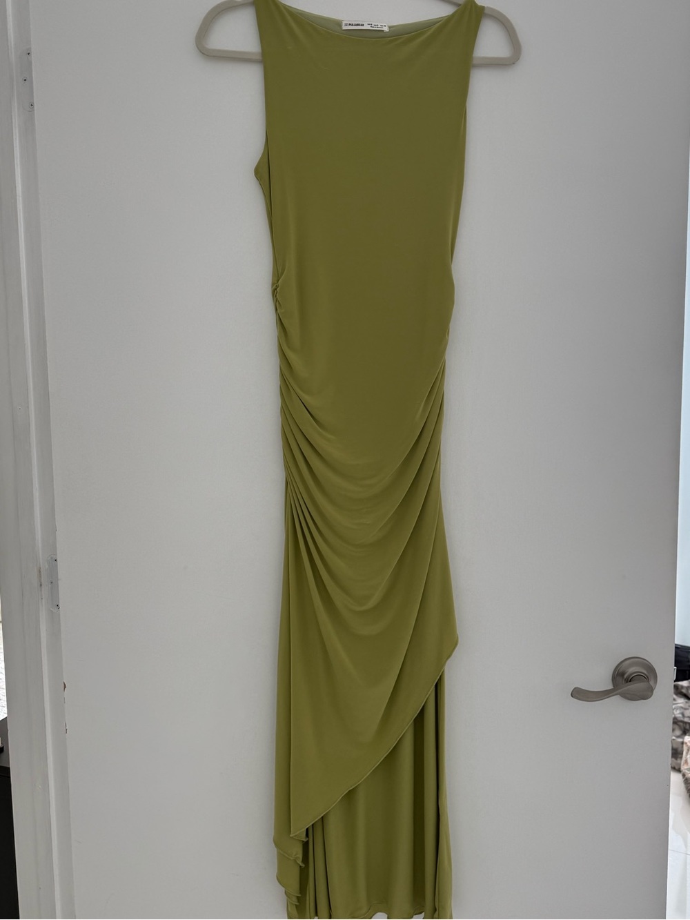 Pull&Bear Olive Green High-Low Ruched Sleeveless Maxi Dress